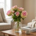 Műrózsabokor zöld, rózsaszín 55cm | Floristik24.hu