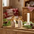 Bájos angyalduó kerámiából krémfehér színben, arany díszítéssel - 8,6 cm - Mennyei dekoratív figurák - 2 db | Floristik24.hu