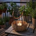 Lámpás fogantyúval és üvegfekete natúr Ø18cm H22cm | Floristik24.hu