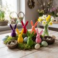 Pelyhesített nyúl, színes, 13 cm magas, vegyes, 6 darabos | Floristik24.hu