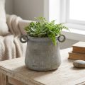 Dekoratív cserepes vintage virágtartó fém fogantyúkkal szürke H13,5cm | Floristik24.hu