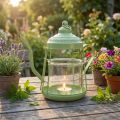 Gyertyatartó üveglámpás teáskanna zöld Ø15cm H26cm | Floristik24.hu