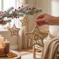 Díszcsillag akasztható juta csillag natúr Ø18cm 4 db | Floristik24.hu