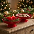 Fémtányér piros kis dísztányér talppal Ø14cm 2 db | Floristik24.hu