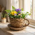 Ültetőkehely tányérral, kis szalma ültetőkosár, Ø17cm M13cm | Floristik24.hu