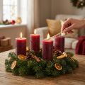 Egyszínű bordó rusztikus, biztonságos adventi gyertyák 110×60 mm, 4 db-os készlet, önkioltó | Floristik24.hu