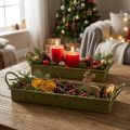 Dekoratív karácsonyi tálca, zöld csillagok, 49cm/43cm, 2 db-os szett | Floristik24.hu