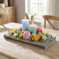 Asztaldísz, dekoratív tálca shabby chic stílusban, tálca lábbal, fa díszítéssel 40cm | Floristik24.hu