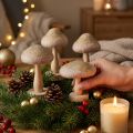 Dekoratív fa és filc gombák csillámporral, adventi asztaldísz, 11 cm magas, 4 darab | Floristik24.hu