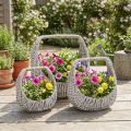 Fonott kosár füllel, szürke mosott, M43/34/27cm, 3 db-os szett | Floristik24.hu