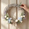 Dekoratív koszorú, fehérre meszelt, ajtókoszorú, shabby chic, Ø42cm, természetes ágak, vidéki stílus | Floristik24.hu