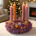 Dekoratív koszorú, szárított virágok, metál lila Lepidium, fali koszorú, Ø33cm, lakberendezési kiegészítő | Floristik24.hu