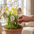 Virágdugó Húsvéti dekoráció fa tojás nyuszival natúr 5×7cm 12 db | Floristik24.hu