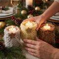 Karácsonyi dekoráció lámpás üveg műszőrme H12cm Ø9,5cm 3db | Floristik24.hu