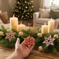 Fa csillagok karácsonyi dekoráció fa csillagok narancs 8cm 16 db | Floristik24.hu