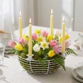 Gyertyatartó fehér dekoratív fémtálban Ø14cm H7cm | Floristik24.hu