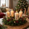 Adventi koszorú gyertya szett 1-4 krémszínű karácsonyi motívum RAL minőség Németországban készült 130/70mm 4db | Floristik24.hu