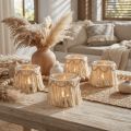 Lámpás Üveg Fringes Makramé Krém Boho Ø9,5cm 4db | Floristik24.hu