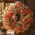 Dekoratív koszorú szárított virágok virágkoszorú narancs krém Ø25cm | Floristik24.hu