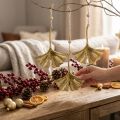 Ginkgo leveles medál, Adventi dekoráció, fém dekoráció őszre Golden L12cm 12 db | Floristik24.hu