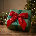 Dekoratív masni 4cm széles Piros karácsonyi masni arany csillagokkal Kézzel készített masni 16×15cm 2db | Floristik24.hu