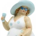Floristik24 Hölgy sapkás, tengeri díszítésű, nyári, fürdőző figura kék/fehér H27cm