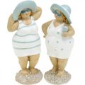 Floristik24 Dekoratív figura hölgyek a strandon, nyári dekoráció, fürdő figurák kalappal kék/fehér H15/15,5cm 2 db-os szett