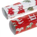 Floristik24 Csomagolópapír Karácsonyi piros, fehér 4 lap 50 × 70 cm-es készletben