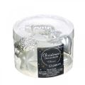Floristik24 Mini karácsonyfadíszek mix üveg fehér, ezüst válogatott 4cm 12db