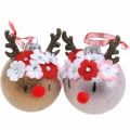 Floristik24 Karácsonyfa bál, rénszarvas virágkoszorúval, adventi dekoráció, fadísz barna, rózsaszín valódi üveg Ø8cm 2db