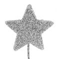 Floristik24 Csillogó csillag ezüst 4cm huzalon 60db
