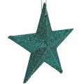 Floristik24 Csillogó csillag szett deko fogas és szórt dekoráció smaragd, világoszöld 9cm/5cm 18 db