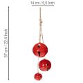 Piros fém csengők, 3 db-os készlet, dekoratív, 14/12/8 cm | Floristik24.hu