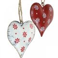 Floristik24 Fém felakasztható szív, ajándék címke, Valentin nap, vintage megjelenés piros, fehér H6cm 6db