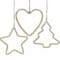 Floristik24 Deco fogas karácsonyi fagyöngyök szív csillag fa H16cm 3db