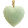 Floristik24 Fa szív deco fogas szív fából deco zöld 12cm 3db