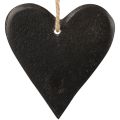 Floristik24 Függesztett dekoráció pala szív dekoratív szívek fekete 7cm 6db