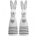 Floristik24 Nyúl kerámia fekete-fehér, húsvéti nyuszi dekorációs nyúlpár szívvel H20,5cm 2db