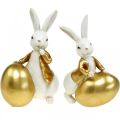Floristik24 Húsvéti nyuszi fehér-arany, húsvéti dekoráció, dekoratív nyuszi tojással H16/18cm 2db szett