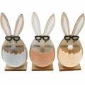 Floristik24 Fa nyúl tojásban, tavaszi dekoráció, szemüveges nyulak, húsvéti nyuszik 3db