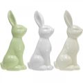 Floristik24 Porcelán húsvéti nyuszi ülő fehér, krém, zöld H18cm 3db