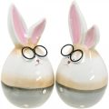 Floristik24 Kerámia húsvéti nyuszik szemüveggel, húsvéti dekorációs nyuszi pár H19cm 2db