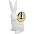 Floristik24 Elegáns húsvéti nyuszi, kerámia nyuszi arany tojással, húsvéti dekoráció fehér, arany H18cm 2db
