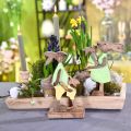 Floristik24 Nyuszi anya gyerekkel, húsvéti dekoráció, tavaszi, húsvéti nyuszi fából, natúr, zöld, sárga H22cm