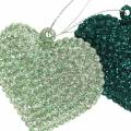Floristik24 Smaragd csillogó szív készlet, jégkék 6 cm x 6,5 cm 12 db