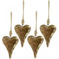Floristik24 Fa szívek arany díszítéssel, mangófa, dekoratív medálok 10cm × 7cm 8db