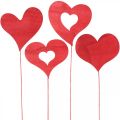 Floristik24 Virágdugó szív, fa díszítés ragasztható, Valentin nap, piros díszdugó, Anyák napja L31-33cm 24db