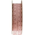 Floristik24 Csipke szalag szívek dekoratív szalag csipke régi rózsaszín 25mm 15m