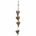 Floristik24 Fából készült szívek csillogó betétekkel egy szálon akasztani Natural L60cm