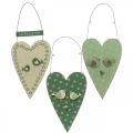 Floristik24 Akasztható szív, fa dekoráció madarakkal, ajtódísz, tavaszi zöld, sárga H22cm 3 db-os készlet